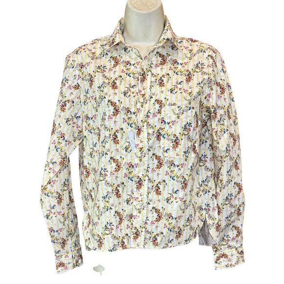 Frank & Eileen Silvio Floral Stripe Button-Up Shirt in Yellow Stripe NWOT Size X - Picture 3 of 7